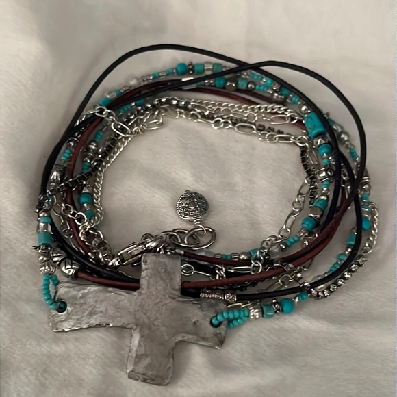 Jewelry - Beaded Silvertone Double Wrap Bracelet